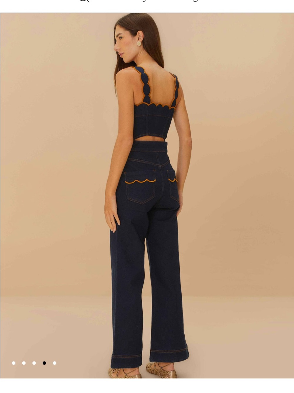 NWT FARM Rio Dark Denim Wavy Trim Jumpsuit - Picture 2 of 15